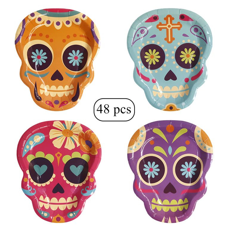 48 Pcs Day of the Dead Party Supplies Plates Dia De Los Muertos Mexican Candy Skull Theme Party P... | Walmart (US)