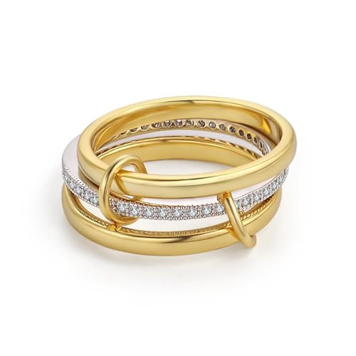 RAIFIN 18k Gold Plated Stackable Rings for Women Non Tarnish, 3 Ring Set Interlocking with CZ Cubic Zirconia Band, Dainty Silver Gold Rings for Women (Size 8) | Amazon (US)