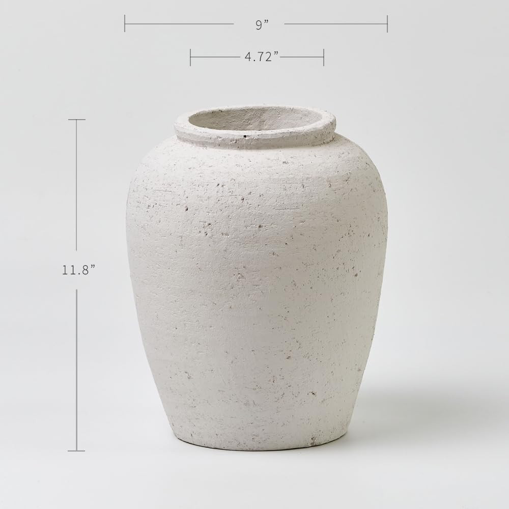 LB2 White Ceramic Large Vase, 11" Tall Zen Style vase, Terra Cotta Pitcher Vase, Distressed Farmh... | Amazon (US)