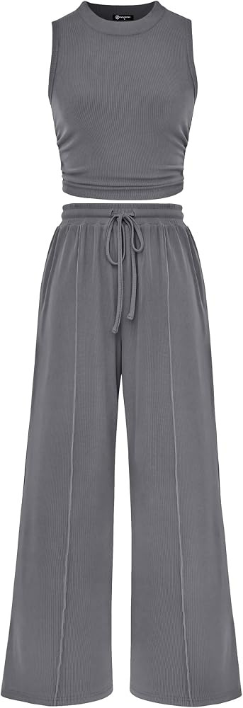 PRETTYGARDEN 2 Piece Sets for Women Summer Casual 2026 Spring Sleeveless Tank Ribbed Travel Vacat... | Amazon (US)