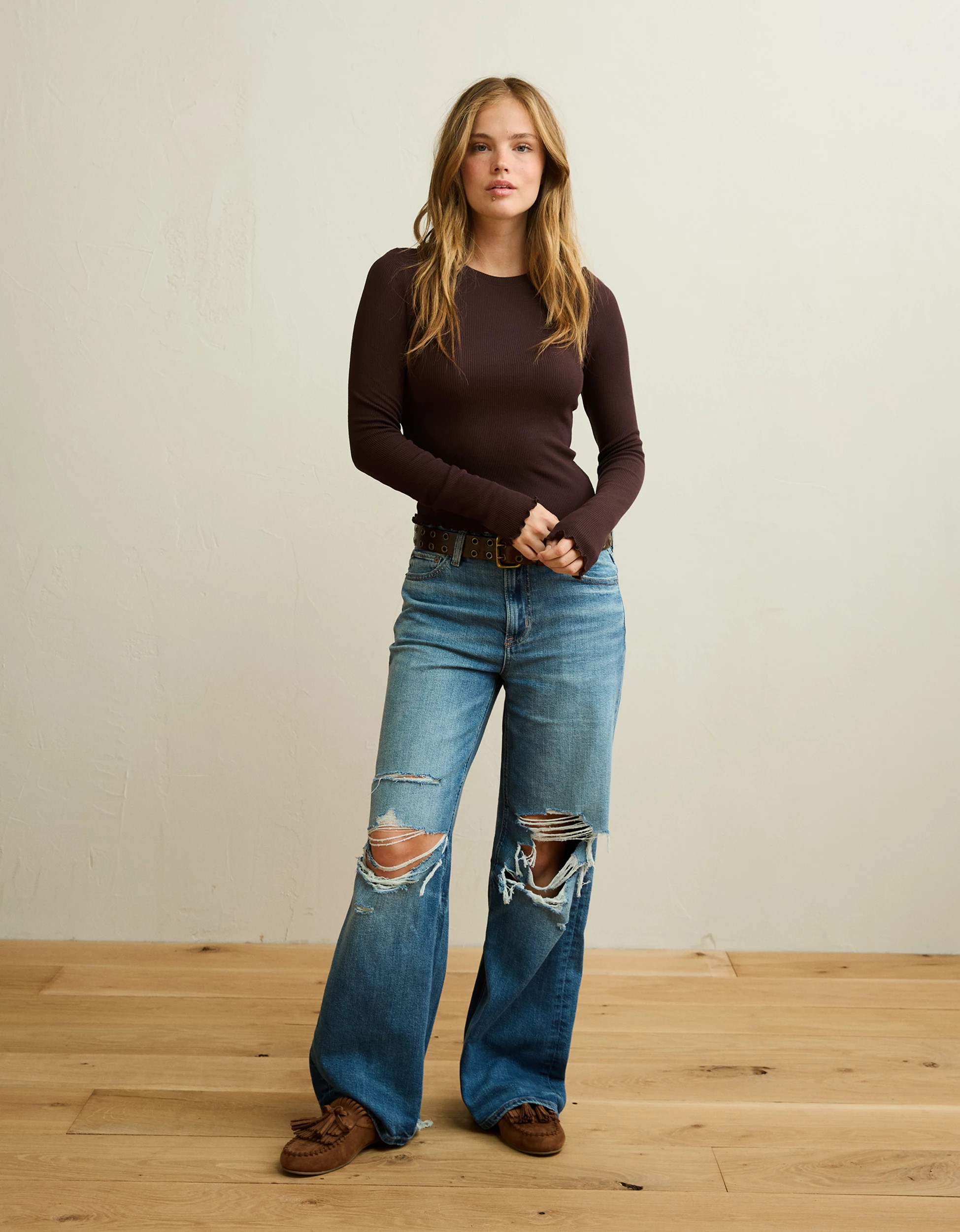 AE Soft & Sexy Waffle Long-Sleeve T-Shirt | American Eagle Outfitters (US & CA)