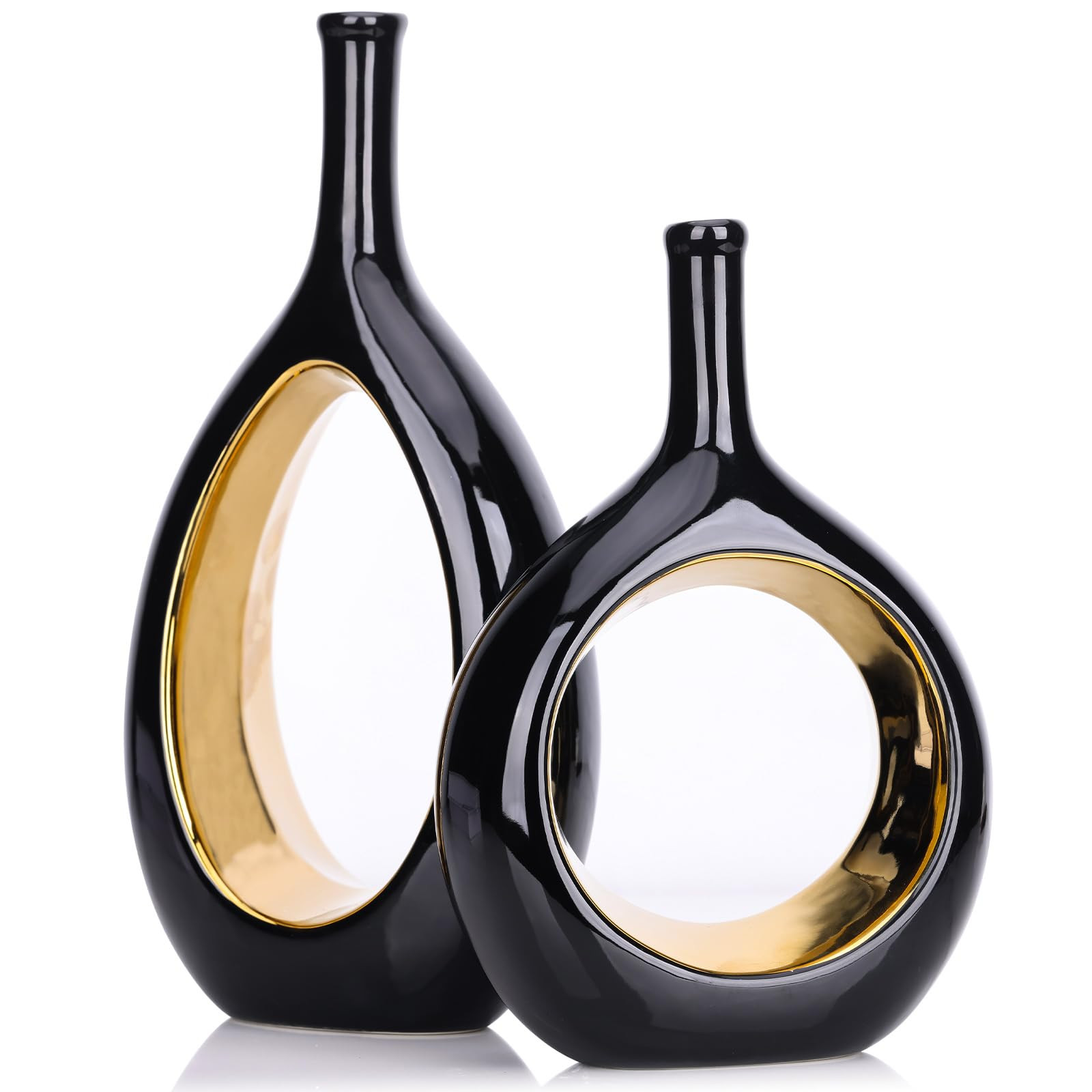 Jarrón de cerámica negro y dorado, jarrones negros para decoración del hogar, círculo minimal... | Amazon (US)