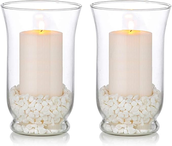 Glass Pillar Candle Holders 2 Pcs Hurricane Candle Holder for Ø 80 x 150mm Candles, Christmas Ha... | Amazon (UK)