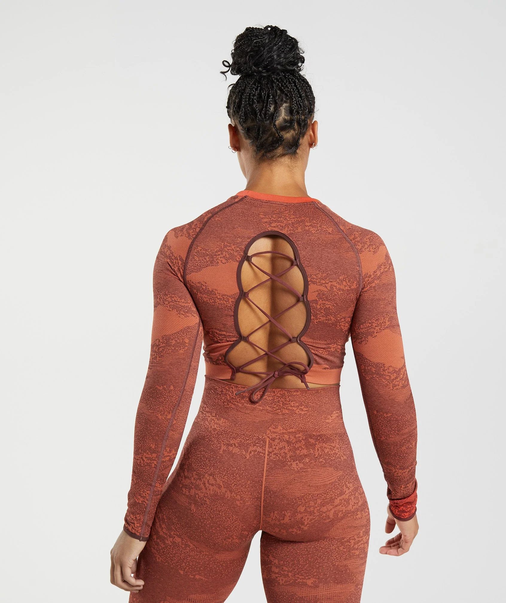 Gymshark Adapt Camo Seamless Lace Up Back Top - Storm Red/Cherry Brown | Gymshark US