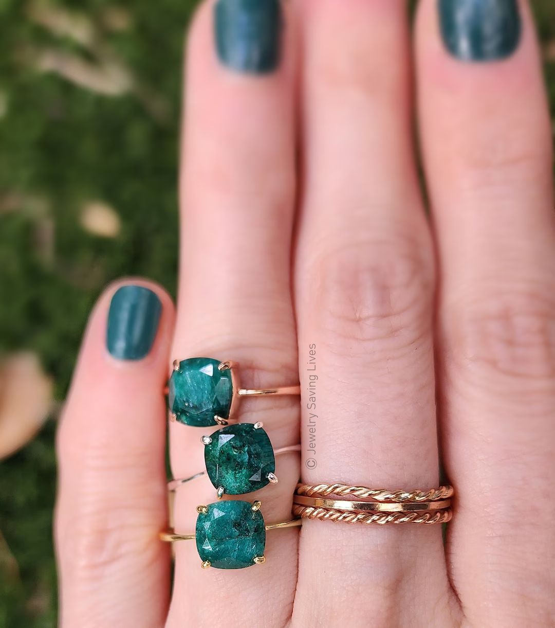 Emerald Ring, Raw Natural Emerald Ring, Emerald Square Ring for Women, Emerald Stacking Ring, Uni... | Etsy (US)