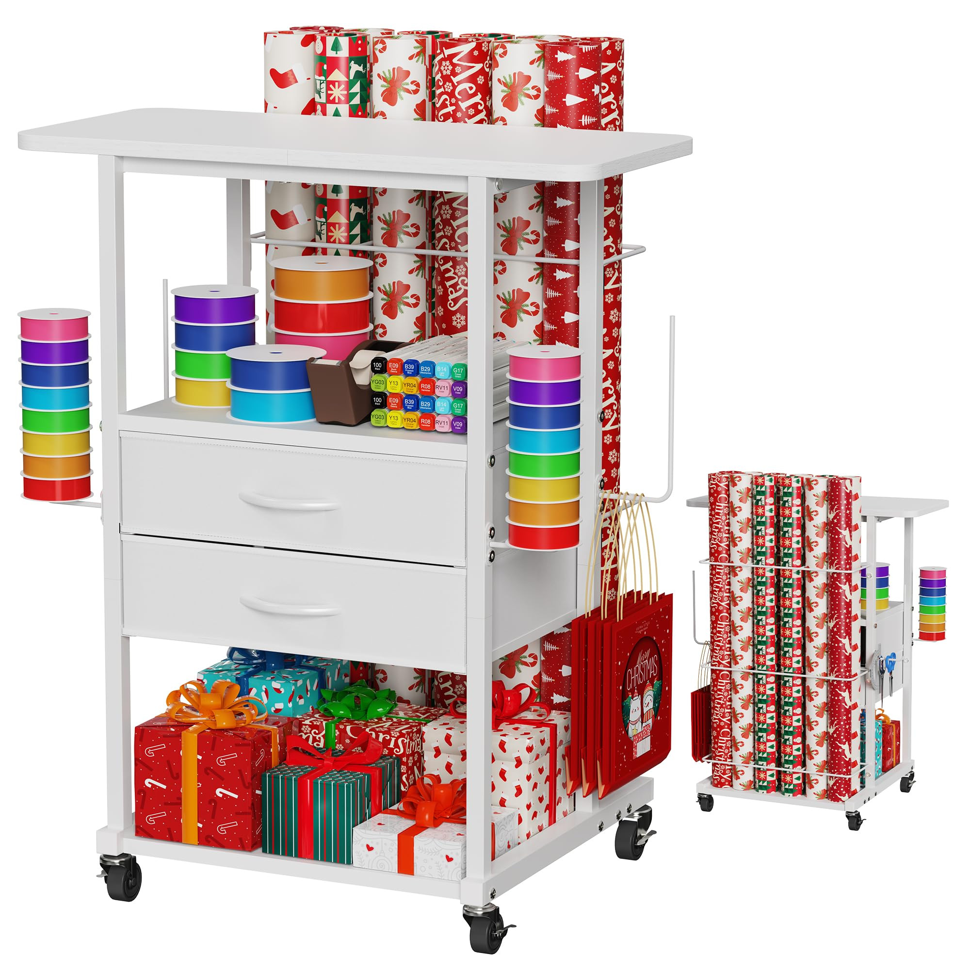 【Wrapping Paper Storage Cart】This cart is designed with 2 fabric drawers, 2 open shelves, and... | Amazon (US)