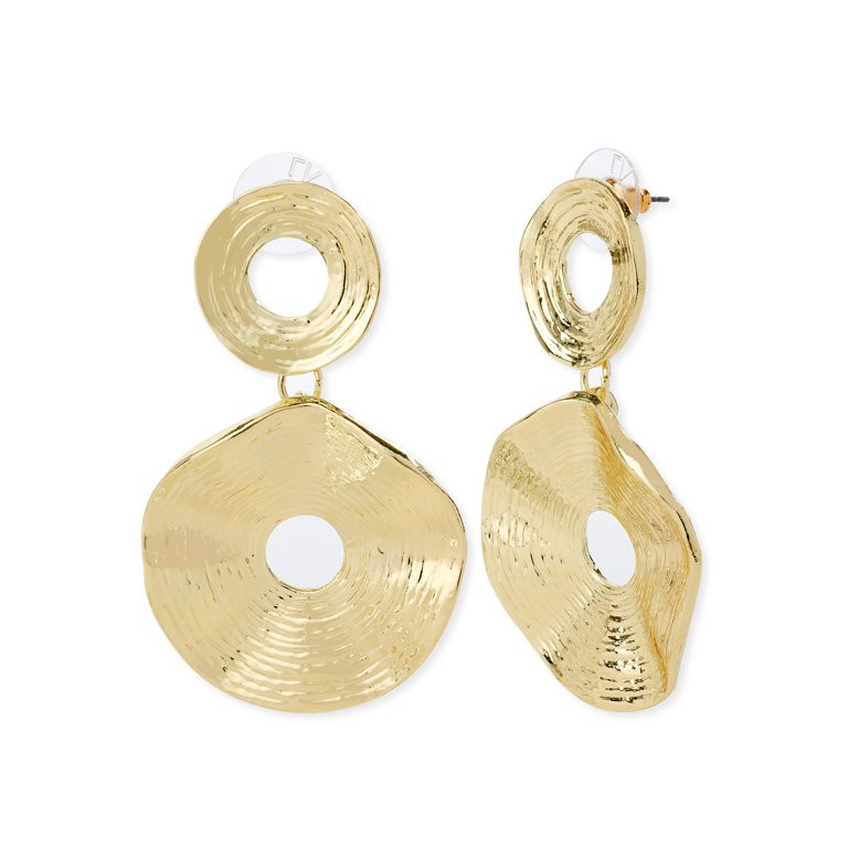 Scoop Women’s 14KT Gold Flash-Plated Textured Double Circle Drop Earrings - Walmart.com | Walmart (US)