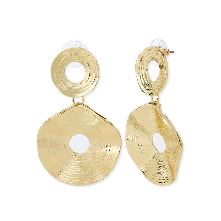 Scoop Women’s 14KT Gold Flash-Plated Textured Double Circle Drop Earrings | Walmart (US)