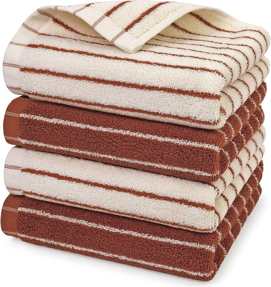 Striped Cotton Hand Towels Set of 4 - Soft, Absorbent Towels for Bathroom | Amazon (US)