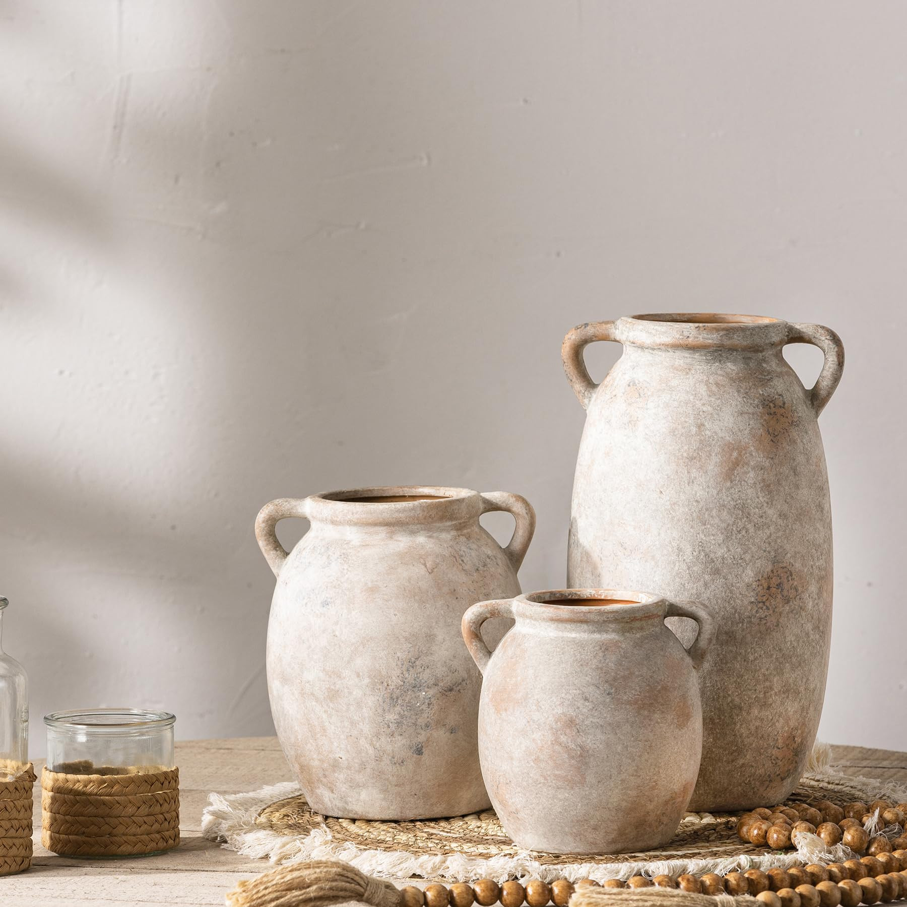 Ceramic Flower Vase 12 inch Farmhouse Rustic Vase Decorative Pottery Terracotta Tall Vases for Ho... | Amazon (US)