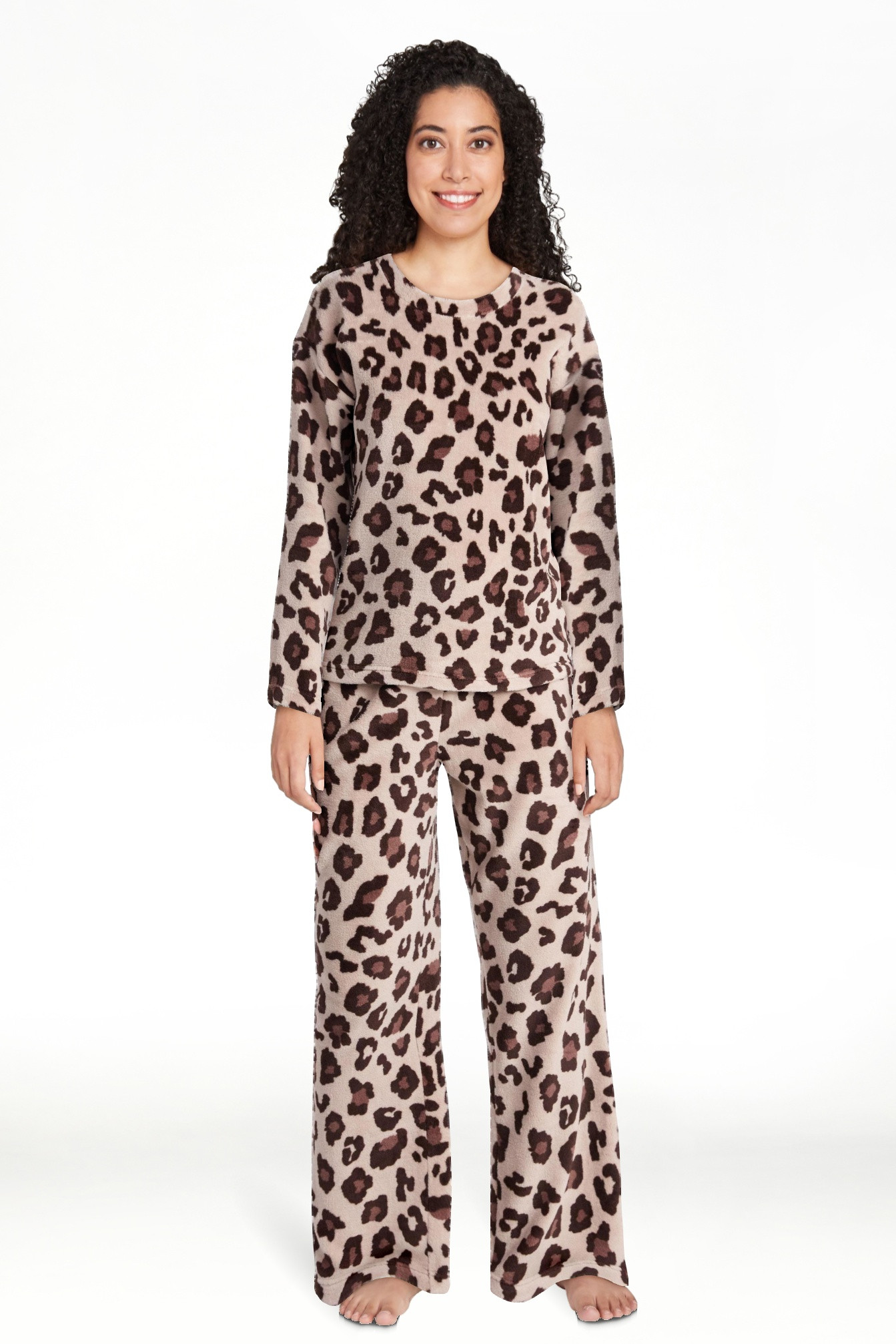 Joyspun Conjunto de Pijama de Pantalones y Top de Manga Larga de Felpa Plegable para Mujer, 2 Pie... | Walmart (US)