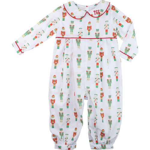 Red And Green Nutcracker Print Long Romper | Cecil and Lou
