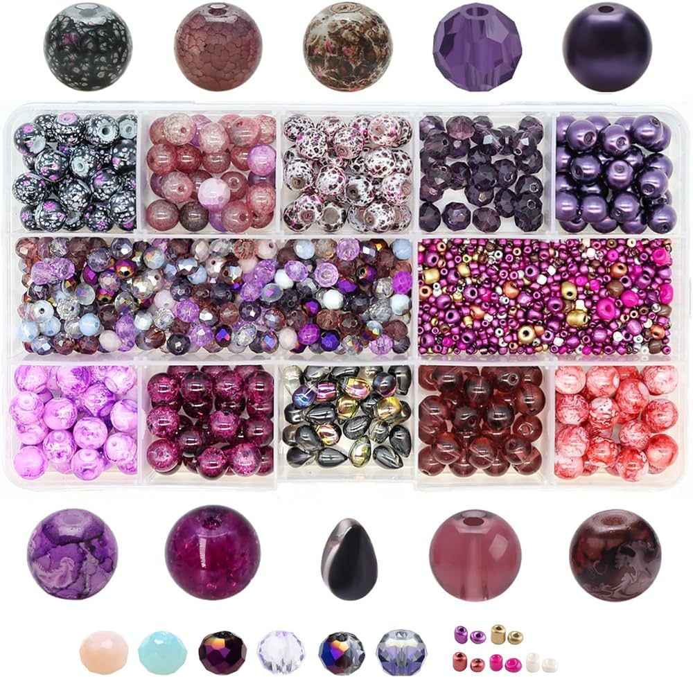 Crystal Glass Bead Kit - 1000pcs Assorted Beads for Jewelry Making, Including 10 Different 8mm Gl... | Amazon (US)