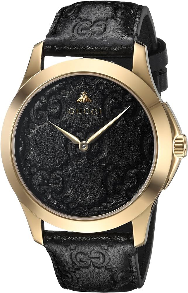 Gucci Gold-Tone and Leather Casual Black Watch(Model: YA1264034) | Amazon (US)