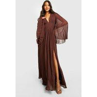 Womens Bridesmaid Pleated Chiffon Maxi Dress - Brown - 6 | boohoo (US & Canada)
