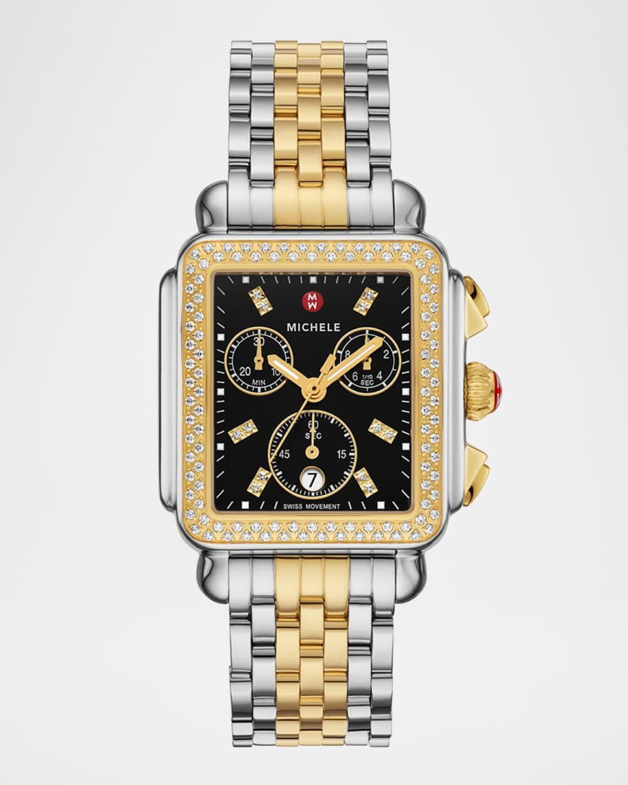 MICHELE Deco Madison Noir Diamond Dial Two-Tone Bracelet Watch | Neiman Marcus