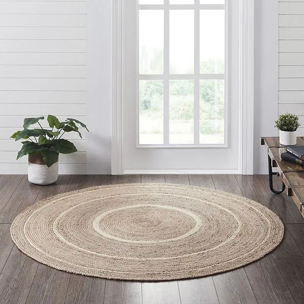 Creamy Cottage Round Jute Area Rug with Pad | Antique Farm House