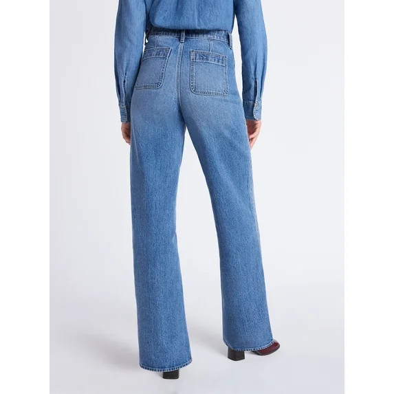 Free Assembly Women's and Women's Plus Wide Leg Jeans with Patch Pockets, 30", 32", and 34" Insea... | Walmart (US)
