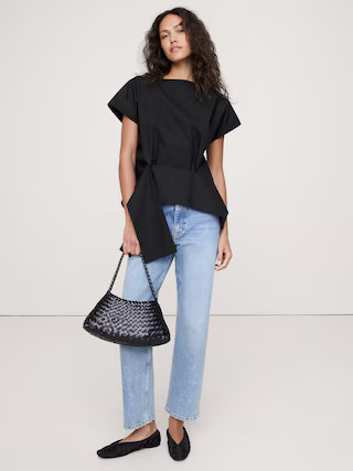 Cotton Poplin Boatneck Asymmetrical Top | Banana Republic (US)