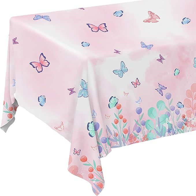 Butterfly Disposable Tablecloth, Plastic Table Cover for Kid’s Birthday Party, 3 PCS, 54”x 10... | Amazon (US)