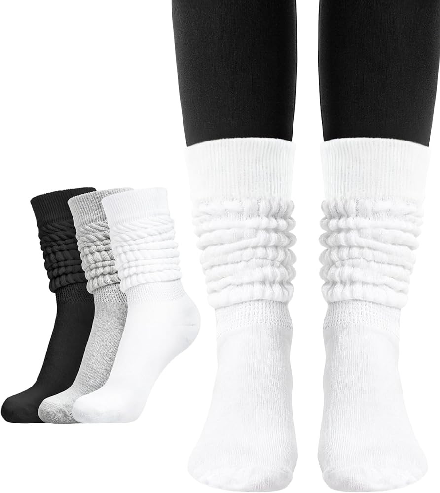 Witwot 3 Pairs Women's Slouch Socks Knit Knee High Tube Scrunch Sock Size 6-11 | Amazon (US)