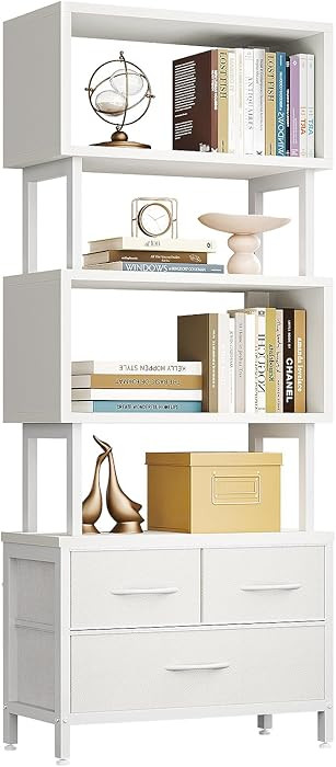 Casaottima 7 Tier Bookshelf, Tall Geometric Bookcase with Fabric Drawers, Modern Display Book She... | Amazon (US)