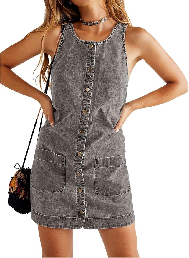 Yousify Womens Casual Sleeveless Denim Overalls Dresses Button Down Summer Jean Mini Dress 2025 T... | Amazon (US)
