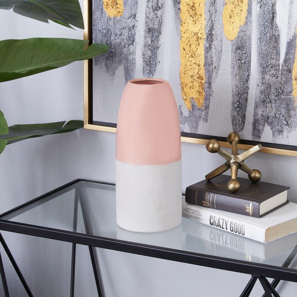 Pink Stoneware Modern Decorative Vase | The Home Depot