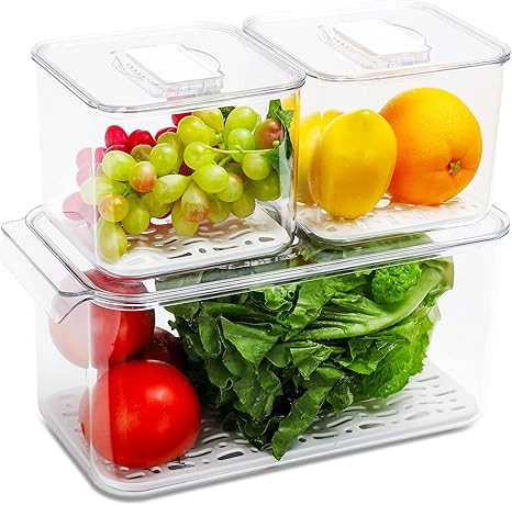 REFSAVER Fridge Storage Containers Produce Saver Stackable Refrigerator Organizer Bins with Remov... | Amazon (US)