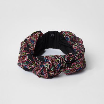 Black embroidered knot headband | River Island (UK & IE)