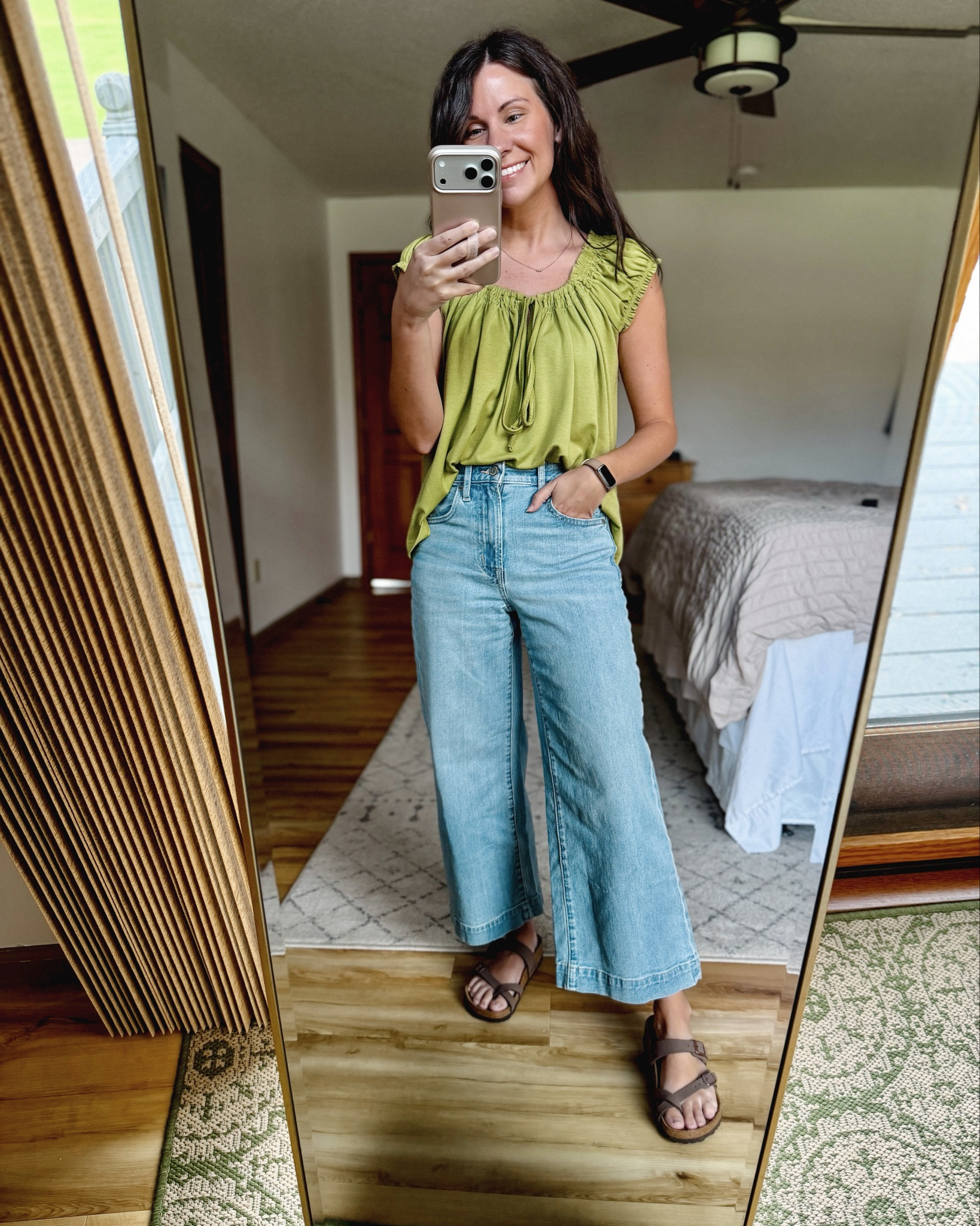 small in my tee (also own it in burnt orange), 24 petite/short in my jeans and 36 in my Birkenstock sandals. These are the stone color sandals. 

Xs in my cashmere cardigan! 

#LTKootd #LTKgrwm #LTKPetite