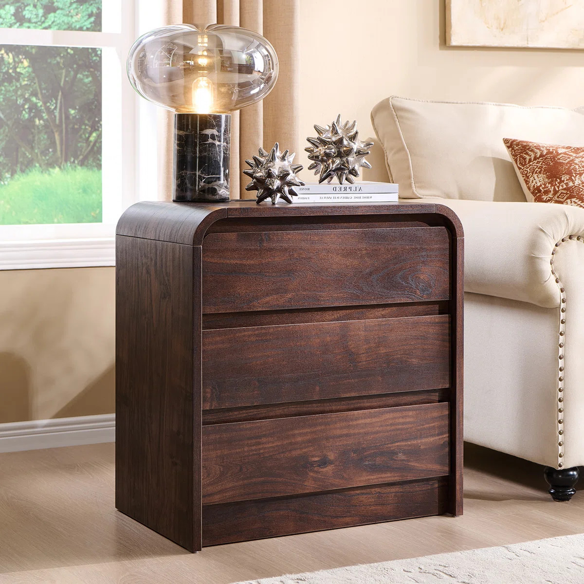 Maud 25" Tall Modern Nightstand with Charging Station, 23.6'' Wide Wood Bedside Table w/3 Storage... | Wayfair North America