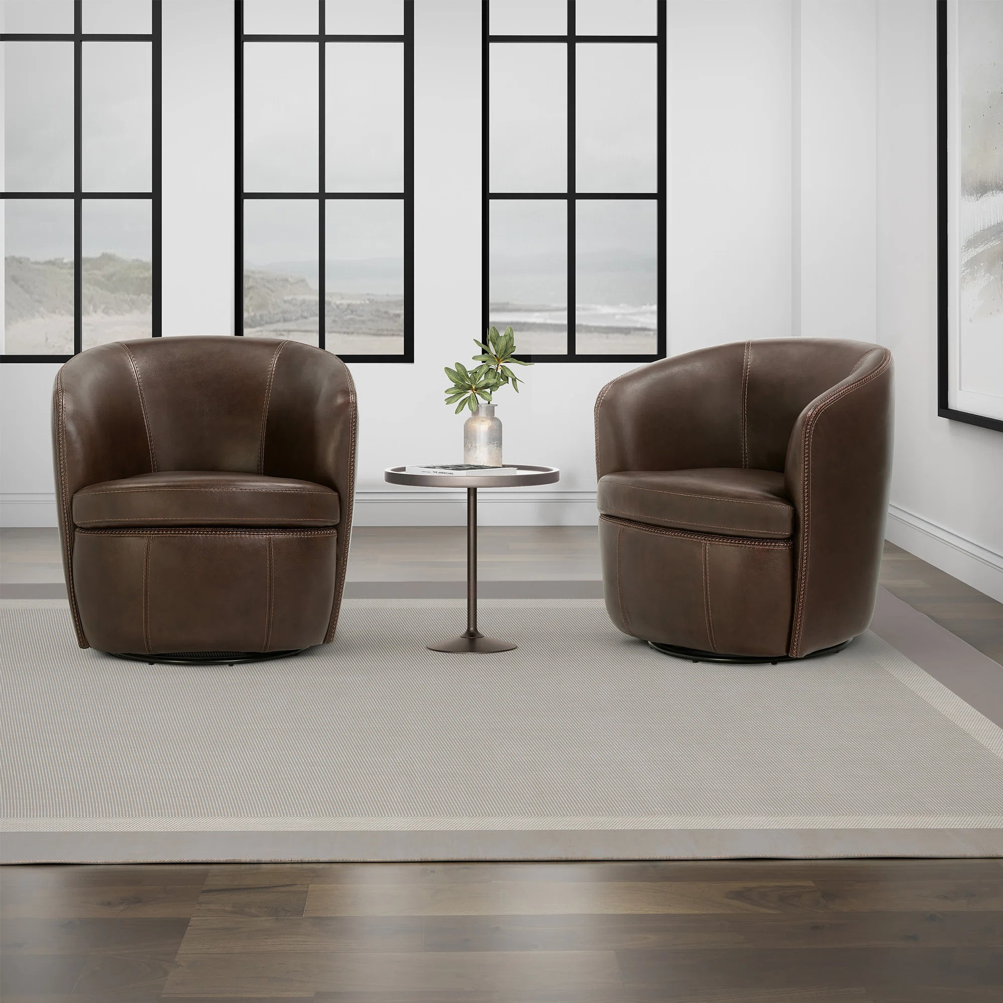 Azurdee Top Grain Genuine Italian Leather Swivel Barrel Chair (Set of 2) | Wayfair North America