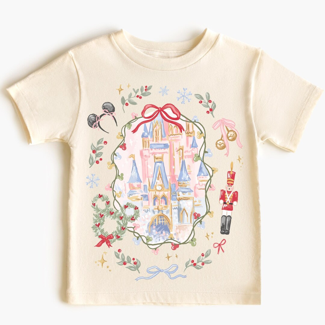 Comfort Color® Disney Christmas Magic Castle Kids Shirt Mickey Ear xmas Shirt Coquette Bow Disne... | Etsy (US)