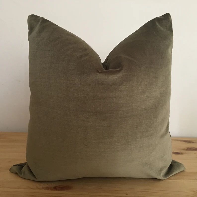 Green velvet pillow cover, brownish green pillow, brown velvet pillow, brown accent pillow, earth... | Etsy (US)