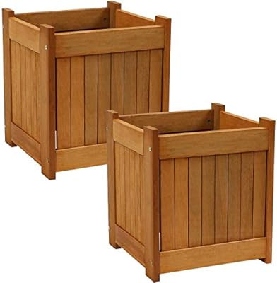 Sunnydaze Meranti Wood Outdoor Planter Box with Teak Oil Finish - Square Wooden Flower and Herb P... | Amazon (US)
