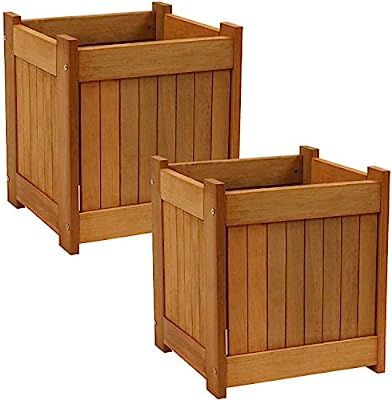 Sunnydaze Meranti Wood Outdoor Planter Box with Teak Oil Finish - Square Wooden Flower and Herb P... | Amazon (US)