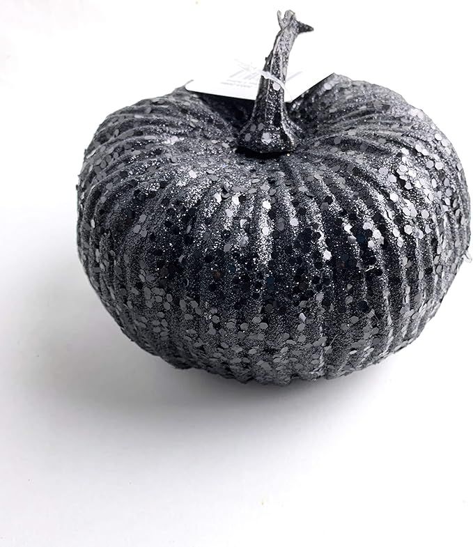 Worlds 6”in Black Glitter Pumpkin for Halloween Thanksgiving Party Decorative DIY Craft | Amazon (US)