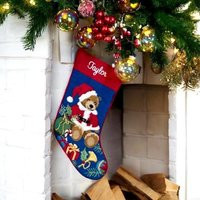 Personalized Santa Bear Needlepoint Christmas Stocking Wool Holiday Decor | Etsy (US)