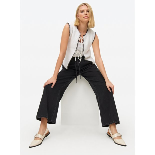 Black  Denim Ultra Wide Leg Jogger Jeans 14R | Tu Clothing