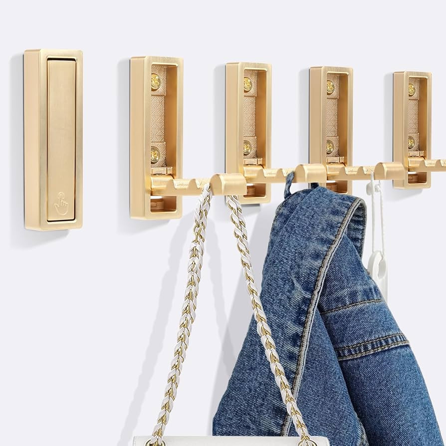5PCS Heavy Duty Gold Folding Coat Hooks - Zinc Alloy Wall Hooks for Coats, Scarves & Bags - Rustp... | Amazon (US)