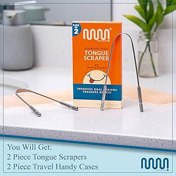 MasterMedi Tongue Scraper for Adults with Multicolor Travel Cases (2 Pack), 100% Stainless Steel,... | Amazon (US)