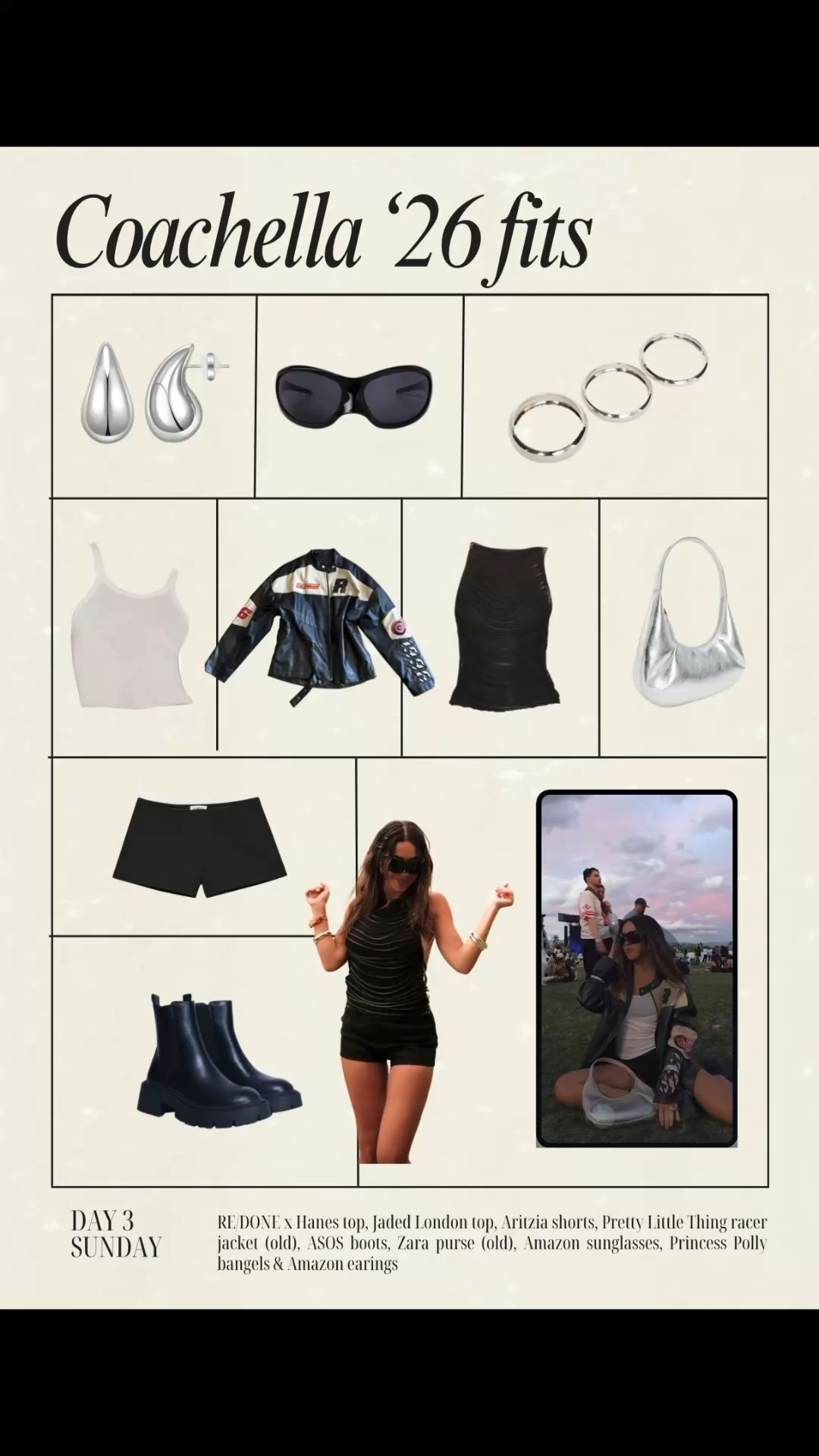 Coachella Day 3 👽🏜️🎶🩶
Linked as much as I could! See description in bottom of image for exact brands/shops. 

#coachella #festivalfashion #coachellainspo #festival #concert #edgyoutfit 

#LTKstorytime #LTKootd #LTKFestival