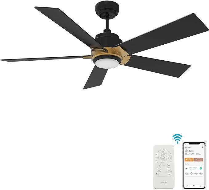 Smart Wifi LED Ceiling Fan, 52inch Plywood Outdoor smart ceiling fan with Remote, App control wit... | Amazon (US)