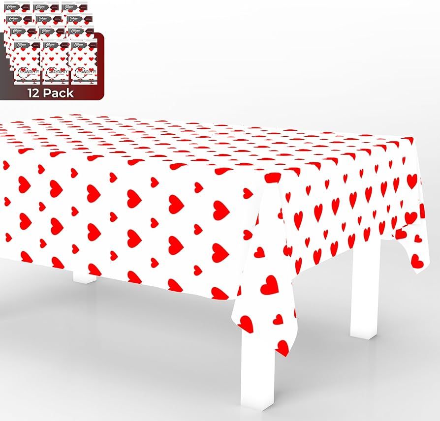 Grandipity Valentine's Day Tablecloth Rectangle (12 Pk) Red Heart Decor Premium Disposable Plasti... | Amazon (US)