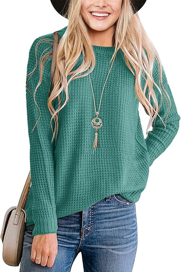 TECREW Women's Waffle Knit Pullover Sweaters Long Sleeve Casual Jumper Tops | Amazon (US)