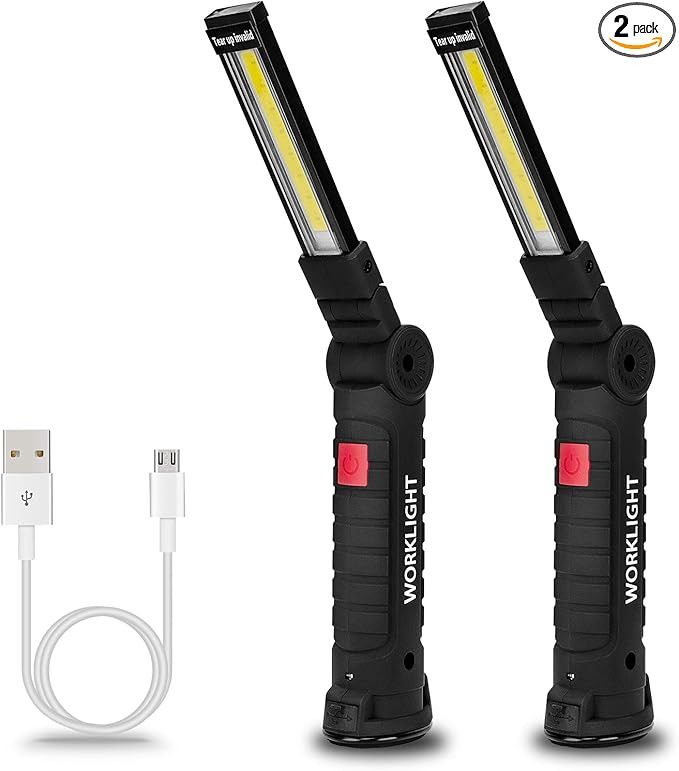 Lmaytech Gifts for Men, 2 Pack Black Rechargeable LED Work Lights with Magnetic Base and 360° Ro... | Amazon (US)