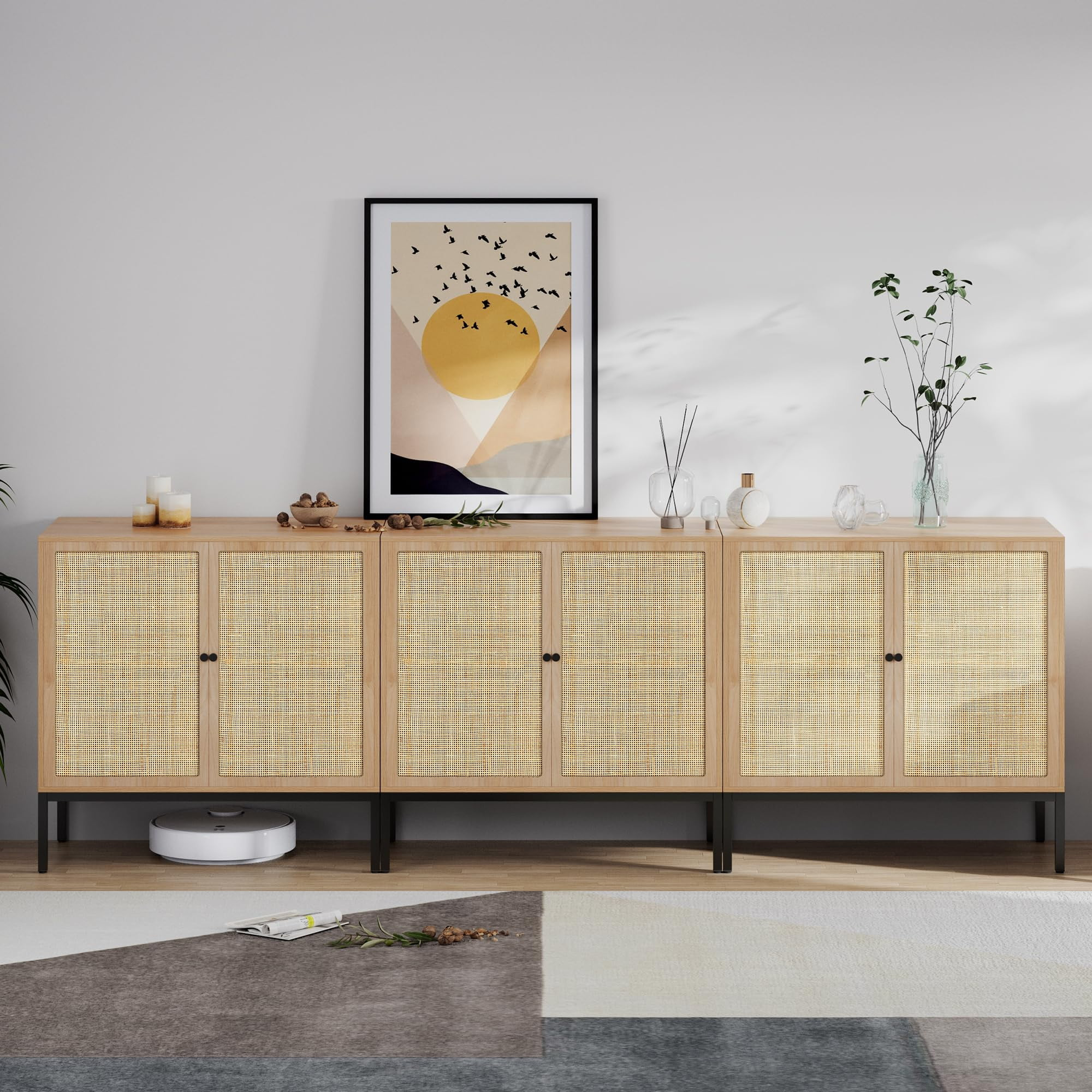 brafabhome Sideboard Storage Cabinet with Handmade Natural Rattan Doors, Buffet Cabinet with Stor... | Walmart (US)