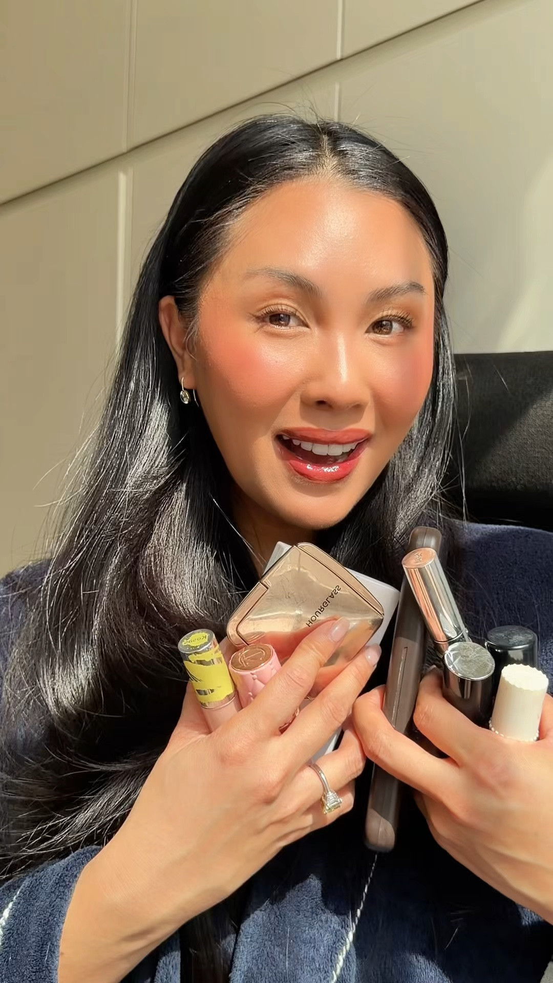 

- lip stain: Dark cherry 
- foundation: 3N
- underpainting palette: Medium 
- blush: Spicy
- color corrector: Illusion
- loose powder: translucent 
- powder blush: Luminous flush 
- eyeshadow: The original 
- gloss: pillow talk Medium/ Deep

#LTKBeauty #LTKgrwm #LTKSaleAlert