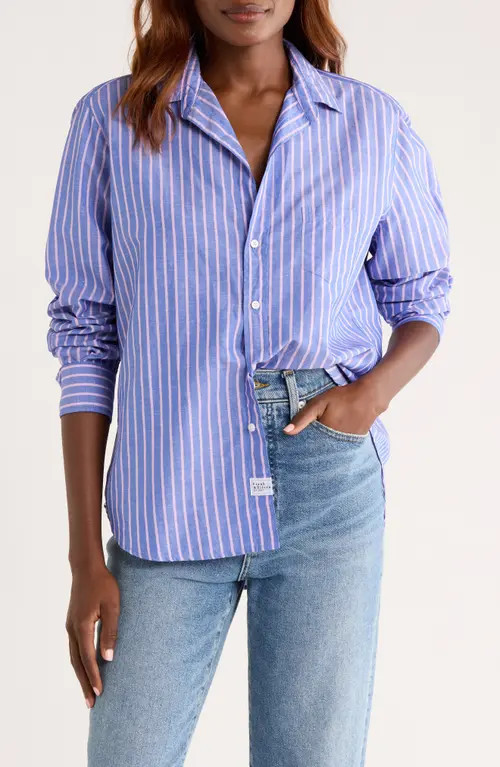 Frank & Eileen Eileen Relaxed Button-Up Shirt in Bright Blue/Pink Stripe at Nordstrom, Size Xx-Small | Nordstrom